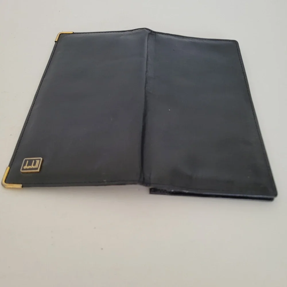 Dunhill London Mens Black Leather Long Bifold Wallet Gold Hardware Made England